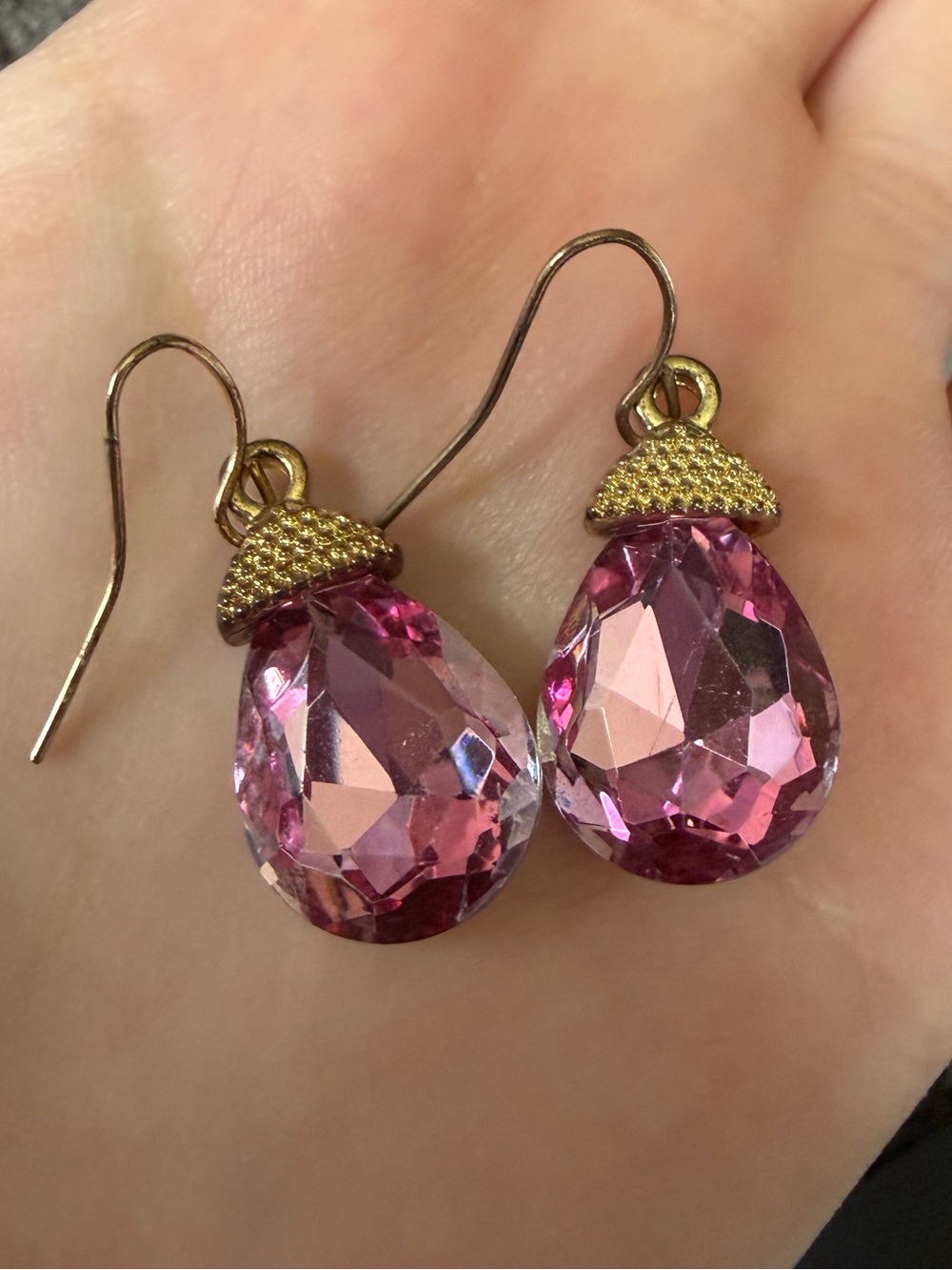 2/$30 Pink Teardrop Crystal Dangle Earrings - Unbranded